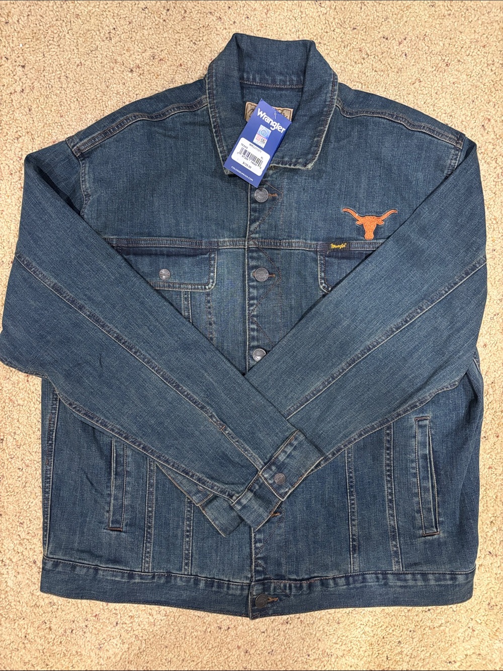 Wrangler Blue Denim Jacket with Orange Longhorn Embroidery